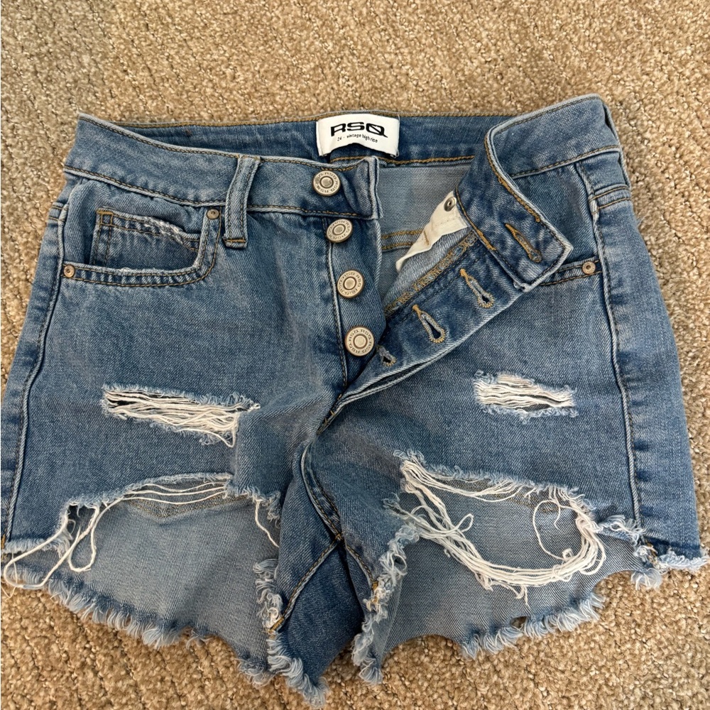Blue Distressed Denim Shorts